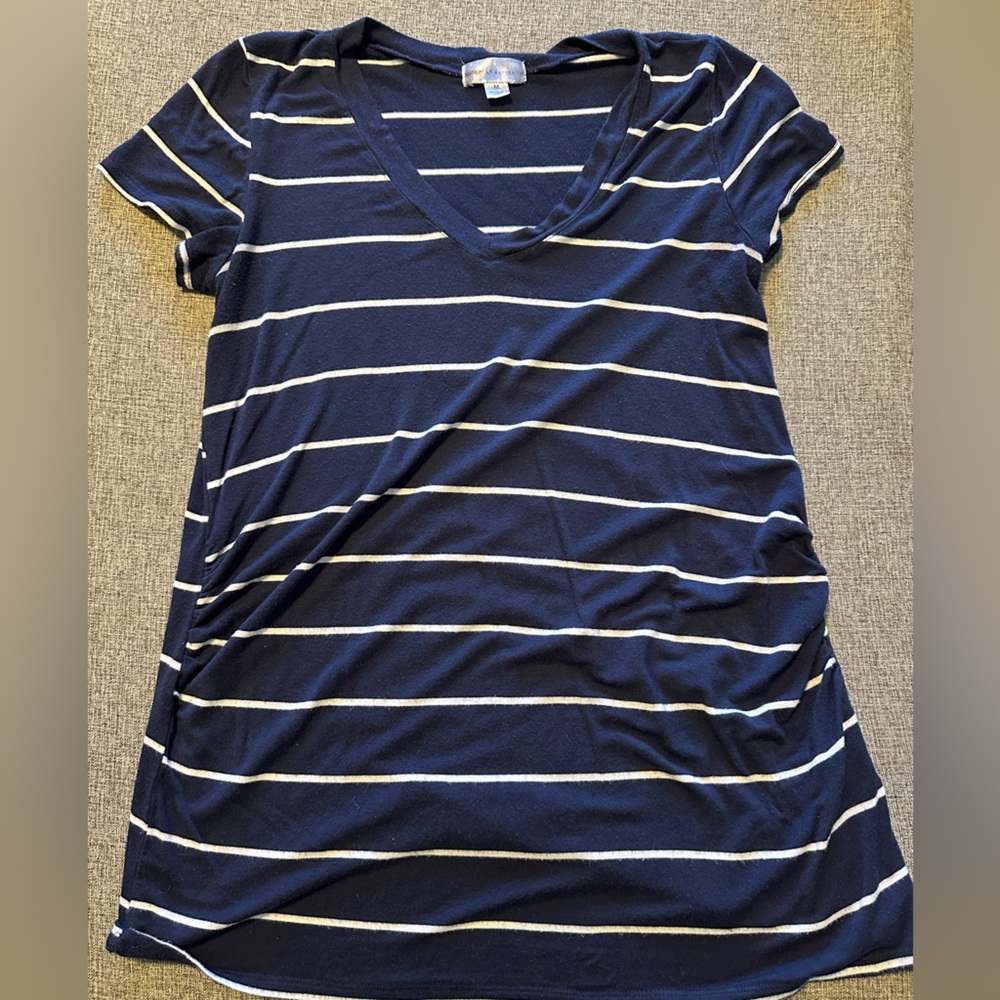 Navy and white striped maternity top